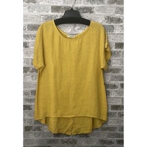 Terzo Millennio 100% Linen Top L Yellow Italy Button Back Blouse EUC Women Tunic